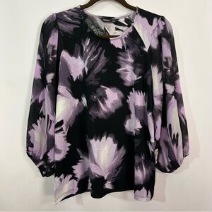 2/$30 Simply Vera Black Purple Floral Blouse Top sz Large